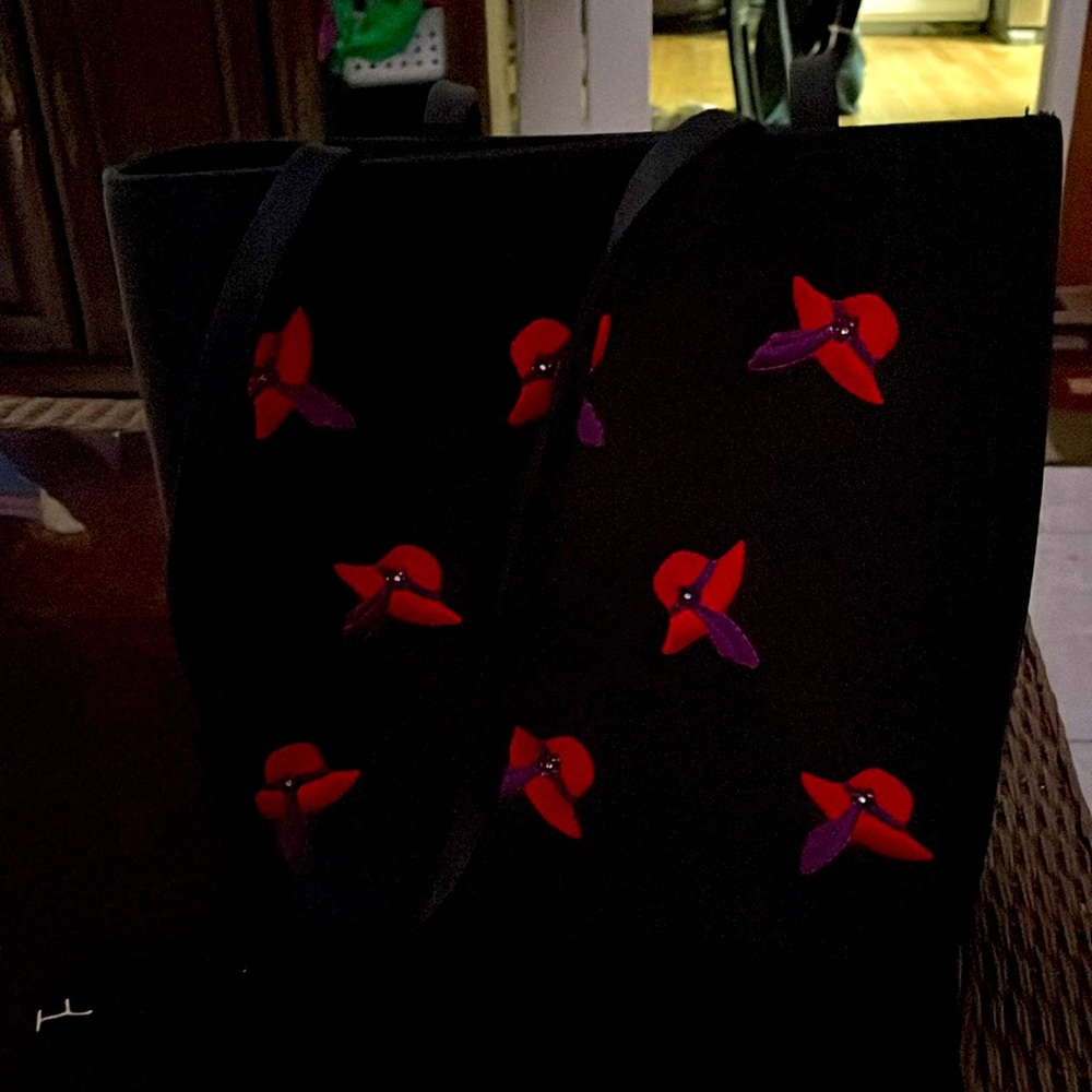 Vintage embroidered Red hat society small tote